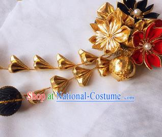 Japanese Geisha Courtesan Kimono Sakura Bell Hair Claw Hairpins Traditional Yamato Hair Accessories for Women