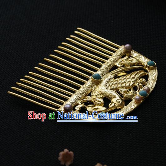 Chinese Ancient Tang Dynasty Queen Golden Parrot Hair Comb Hairpins Traditional Hanfu Hair Accessories for Women