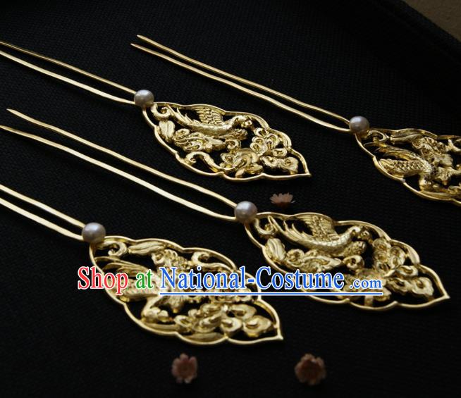 Chinese Ancient Tang Dynasty Queen Golden Parrot Hair Clip Hairpins Traditional Hanfu Hair Accessories for Women