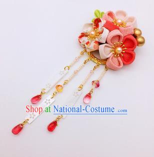 Japanese Geisha Courtesan Kimono Pink Sakura Tassel Hair Claw Hairpins Traditional Yamato Hair Accessories for Women