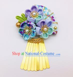 Japanese Geisha Courtesan Kimono Purple Sakura Hair Claw Hairpins Traditional Yamato Hair Accessories for Women