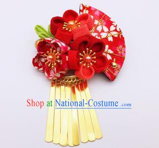 Japanese Geisha Courtesan Kimono Red Sakura Hair Claw Hairpins Traditional Yamato Hair Accessories for Women