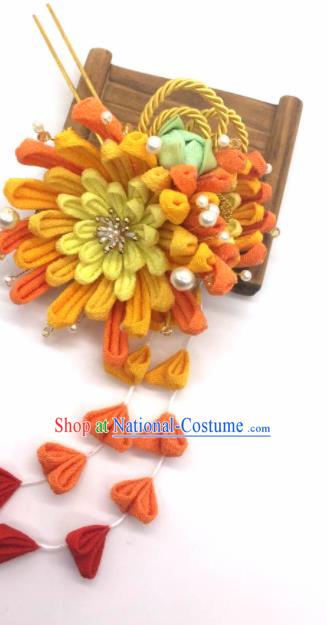 Japanese Geisha Courtesan Kimono Yellow Chrysanthemum Hairpins Traditional Yamato Hair Accessories for Women