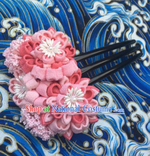 Japanese Geisha Courtesan Kimono Pink Sakura Hairpins Traditional Yamato Hair Accessories for Women