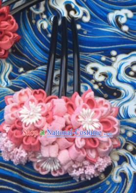 Japanese Geisha Courtesan Kimono Pink Sakura Hairpins Traditional Yamato Hair Accessories for Women