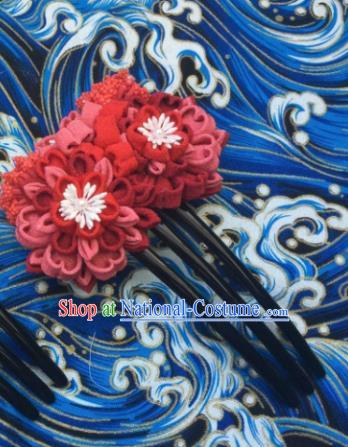 Japanese Geisha Courtesan Kimono Red Sakura Hairpins Traditional Yamato Hair Accessories for Women