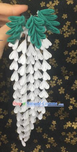 Japanese Geisha Courtesan Kimono White Wisteria Tassel Hairpins Traditional Yamato Hair Accessories for Women