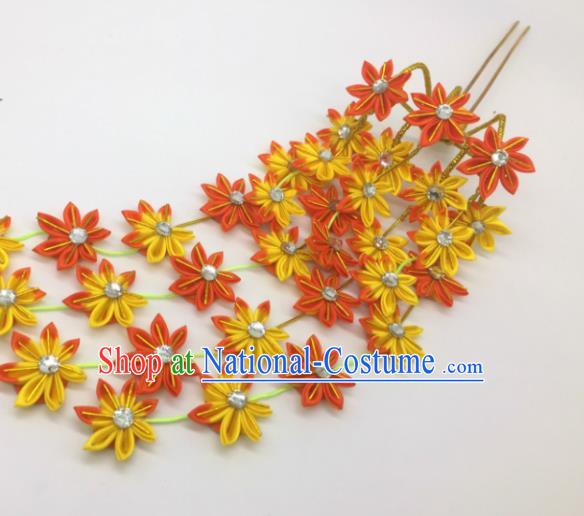 Japanese Geisha Courtesan Kimono Maple Leaf Tassel Hairpins Traditional Yamato Hair Accessories for Women