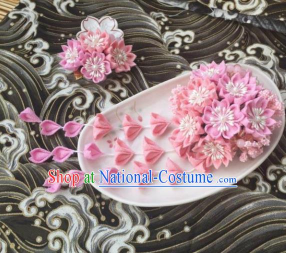 Japanese Geisha Courtesan Kimono Pink Sakura Tassel Hair Claw Hairpins Traditional Yamato Hair Accessories for Women