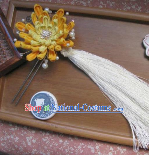 Japanese Geisha Courtesan Chrysanthemum Tassel Hairpins Traditional Yamato Kimono Hair Accessories for Women