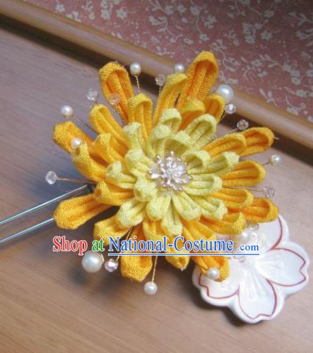 Japanese Geisha Courtesan Chrysanthemum Tassel Hairpins Traditional Yamato Kimono Hair Accessories for Women