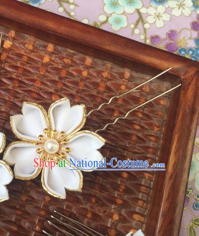 Japanese Geisha Courtesan Kimono White Sakura Hairpins Traditional Yamato Hair Accessories for Women