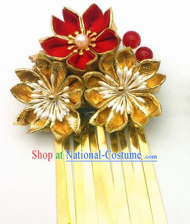 Japanese Geisha Courtesan Kimono Golden Sakura Tassel Hair Claw Hairpins Traditional Yamato Hair Accessories for Women