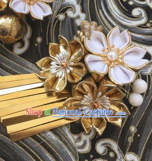 Japanese Geisha Courtesan Kimono White Sakura Tassel Hair Claw Hairpins Traditional Yamato Hair Accessories for Women