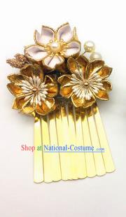 Japanese Geisha Courtesan Kimono White Sakura Tassel Hair Claw Hairpins Traditional Yamato Hair Accessories for Women