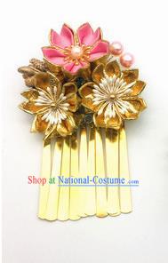 Japanese Geisha Courtesan Kimono Pink Sakura Tassel Hair Claw Hairpins Traditional Yamato Hair Accessories for Women