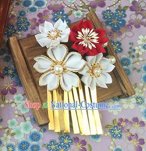 Japanese Geisha Courtesan Kimono White Sakura Hair Claw Hairpins Traditional Yamato Hair Accessories for Women