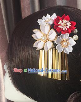 Japanese Geisha Courtesan Kimono White Sakura Hair Claw Hairpins Traditional Yamato Hair Accessories for Women