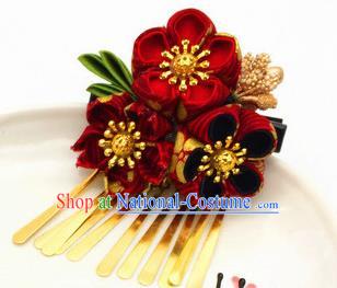 Japanese Geisha Courtesan Kimono Wine Red Sakura Hair Claw Hairpins Traditional Yamato Hair Accessories for Women