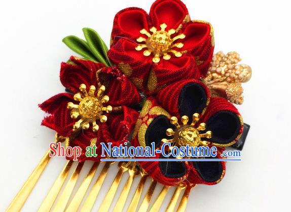 Japanese Geisha Courtesan Kimono Wine Red Sakura Hair Claw Hairpins Traditional Yamato Hair Accessories for Women