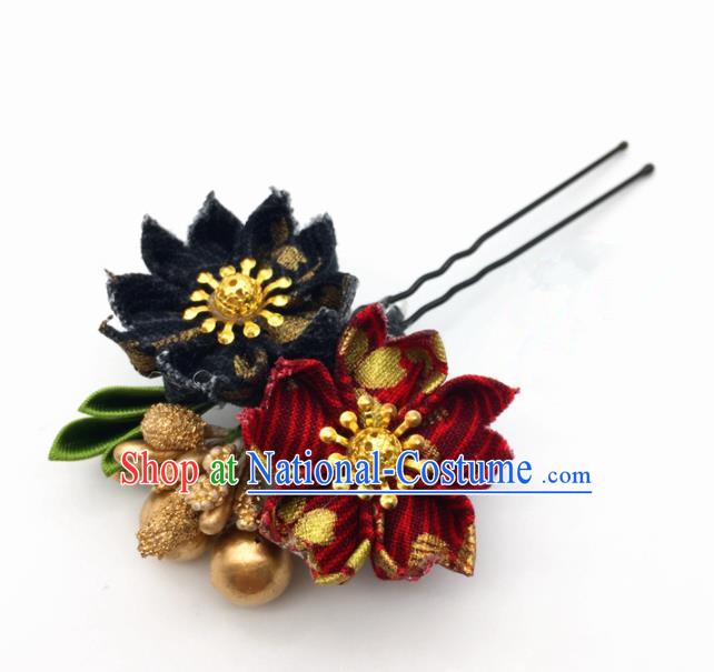 Japanese Geisha Courtesan Kimono Wine Red Sakura Hairpins Traditional Yamato Hair Accessories for Women