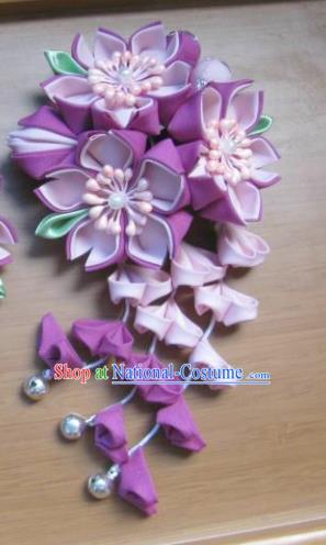 Japanese Geisha Courtesan Kimono Purple Sakura Hair Claw Hairpins Traditional Yamato Hair Accessories for Women