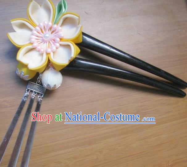 Japanese Geisha Courtesan Yellow Sakura Hairpins Traditional Yamato Kimono Hair Accessories for Women