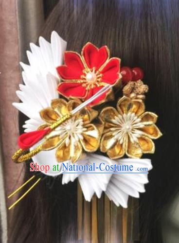 Japanese Geisha Courtesan Kimono Sakura Crane Hair Claw Hairpins Traditional Yamato Hair Accessories for Women