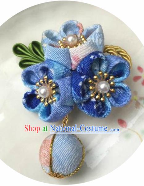 Japanese Geisha Courtesan Kimono Blue Sakura Hair Claw Hairpins Traditional Yamato Hair Accessories for Women