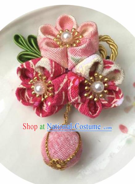 Japanese Geisha Courtesan Kimono Pink Sakura Hair Claw Hairpins Traditional Yamato Hair Accessories for Women