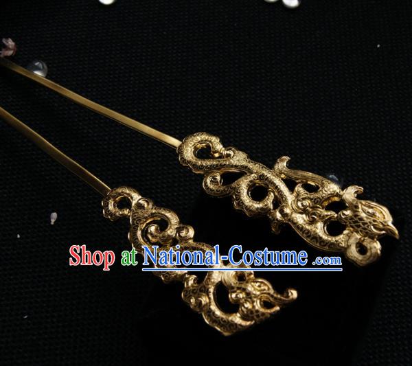 Chinese Ancient Tang Dynasty Queen Golden Phoenix Hairpins Traditional Hanfu Hair Accessories for Women