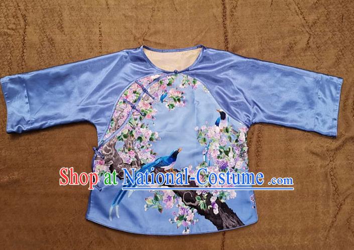 Chinese Traditional Tang Suit Embroidered Flowers Bird Blouse National Shirt Costume for Women