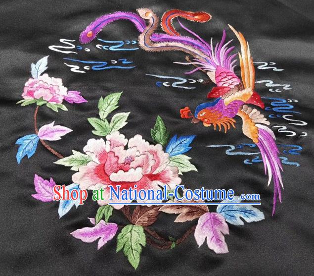 Chinese Handmade Traditional Embroidery Craft Embroidered Phoenix Peony Silk Fabric Patch