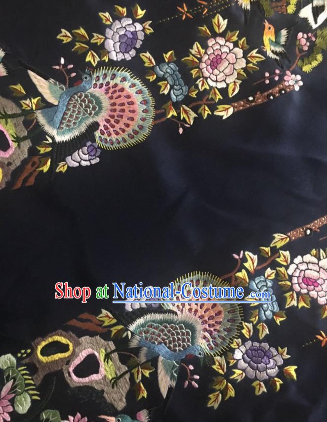 Chinese Handmade Traditional Embroidery Craft Embroidered Peacock Peony Silk Fabric Patch