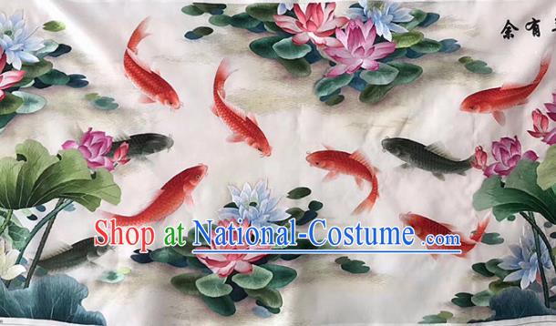 Chinese Handmade Embroidered Goldfish Lotus Silk Fabric Patch Traditional Embroidery Craft