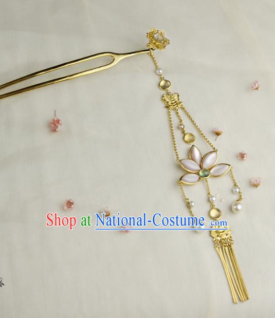 Chinese Ancient Tang Dynasty Queen Lotus Tassel Hairpins Traditional Hanfu Hair Accessories for Women