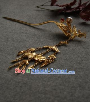 Chinese Ancient Ming Dynasty Queen Tassel Hairpins Golden Hair Clip Traditional Hanfu Hair Accessories for Women