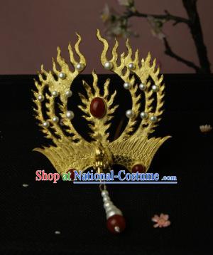 Chinese Ancient Ming Dynasty Queen Hairpins Golden Phoenix Hair Clip Traditional Hanfu Hair Accessories for Women