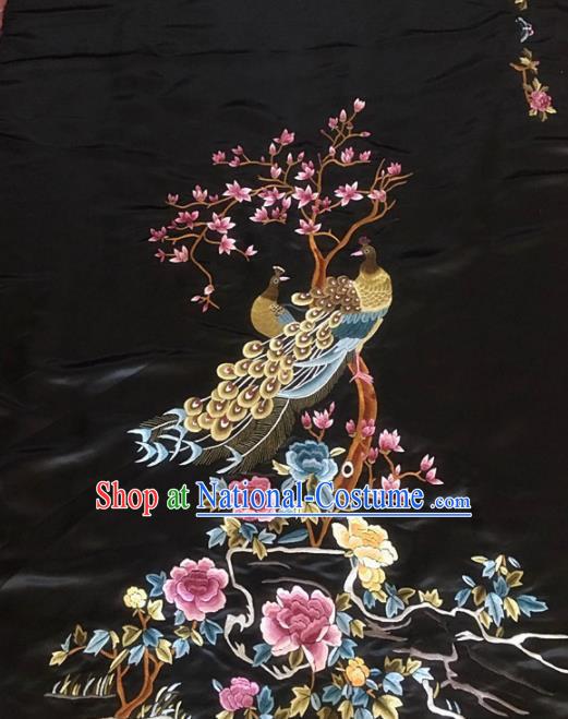 Chinese Handmade Embroidered Peacock Magnolia Silk Fabric Patch Traditional Embroidery Craft