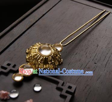 Chinese Ancient Ming Dynasty Queen Lotus Hairpins Golden Hair Clip Traditional Hanfu Hair Accessories for Women