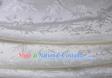 Traditional Chinese Royal Bamboo Plum Pattern Design White Brocade Silk Fabric Asian Satin Material