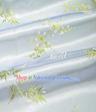 Traditional Chinese Royal Plum Bamboo Pattern Design White Brocade Silk Fabric Asian Satin Material