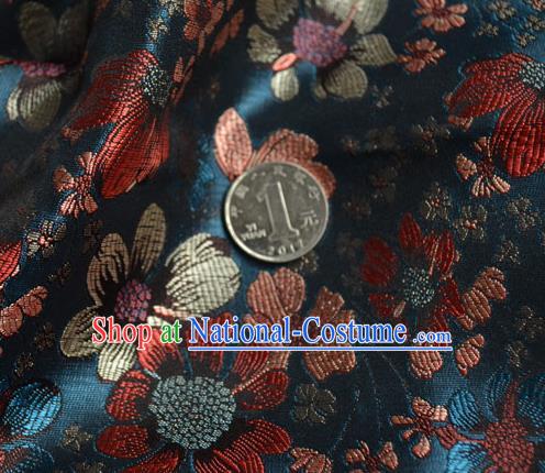 Traditional Chinese Royal Pattern Design Peacock Blue Brocade Silk Fabric Asian Satin Material