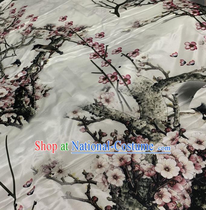 Traditional Chinese Royal Plum Pattern Design White Brocade Silk Fabric Asian Satin Material