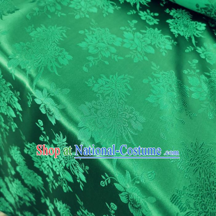 Traditional Chinese Royal Chrysanthemum Peony Pattern Design Green Brocade Silk Fabric Asian Satin Material