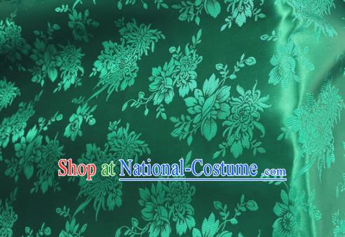 Traditional Chinese Royal Chrysanthemum Peony Pattern Design Green Brocade Silk Fabric Asian Satin Material