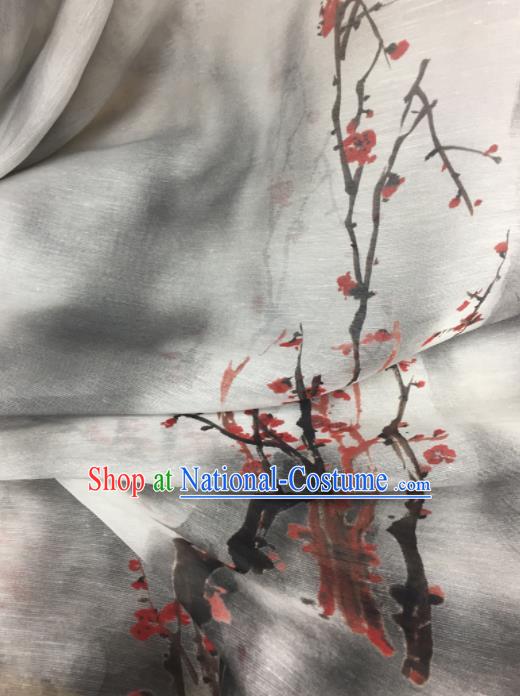 Chinese Traditional Ink Painting Plum Pattern Design Silk Fabric Brocade Asian Satin Material