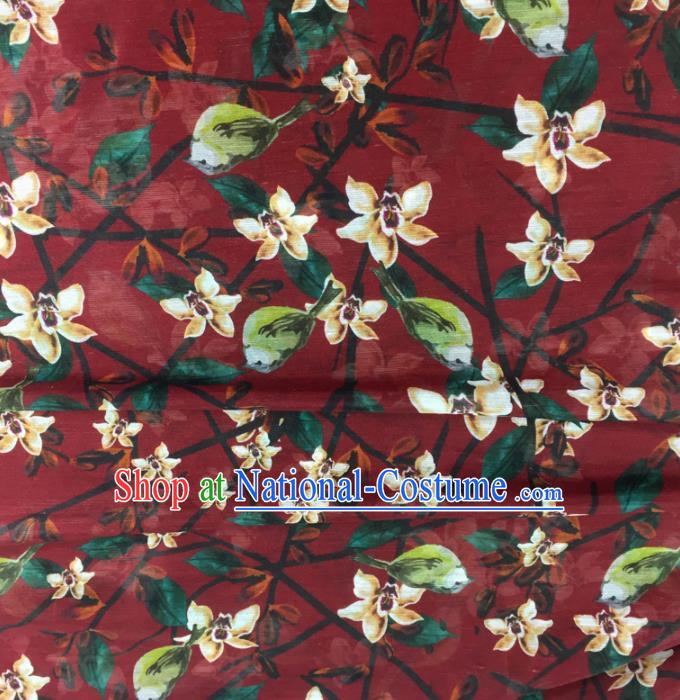 Chinese Traditional Flowers Pattern Design Wine Red Silk Fabric Brocade Asian Satin Material