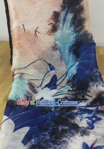 Chinese Traditional Ink Painting Lotus Pattern Design Silk Fabric Brocade Asian Satin Material