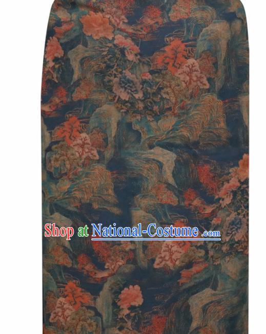 Chinese Traditional Maple Pattern Design Navy Satin Brocade Fabric Asian Silk Material